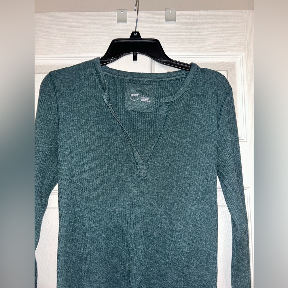 Aerie Teal Long Sleeve Ribbed Tee